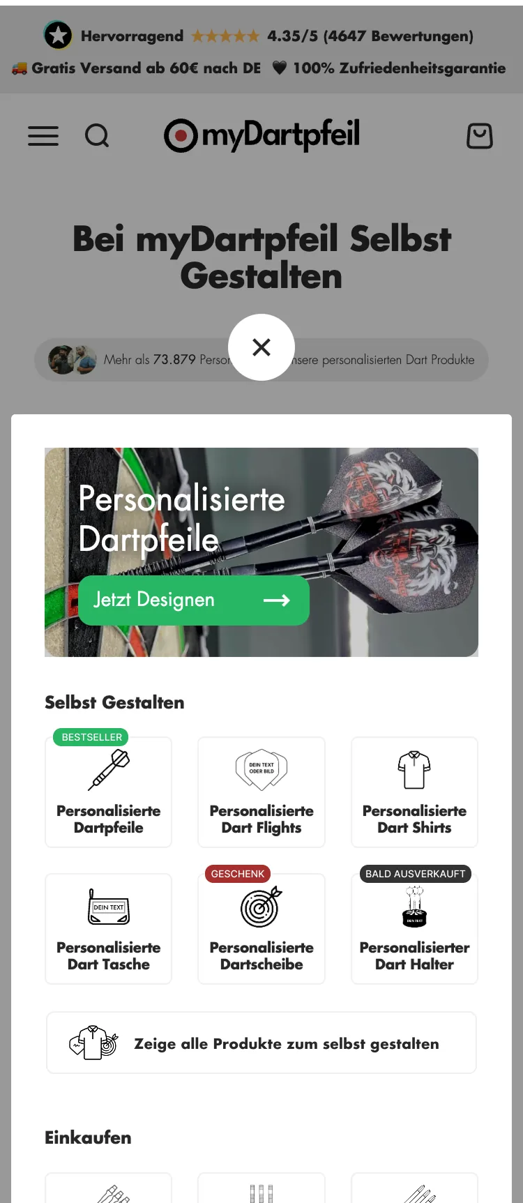myDartpfeil: mobiles Menü, Selbst gestalten und Einkaufen getrennt