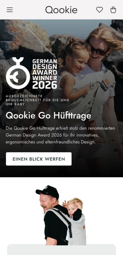 Qookie: Landingpage zur Trage Qookie Ultimo, mobil